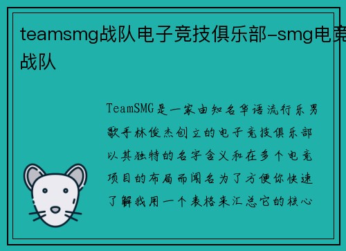 teamsmg战队电子竞技俱乐部-smg电竞战队